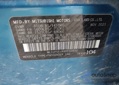 2022 Mitsubishi Mirage G4 Black Edition/Es/Le z USA, uszkodzony, nr VIN ML32FUFJ4NHF02510